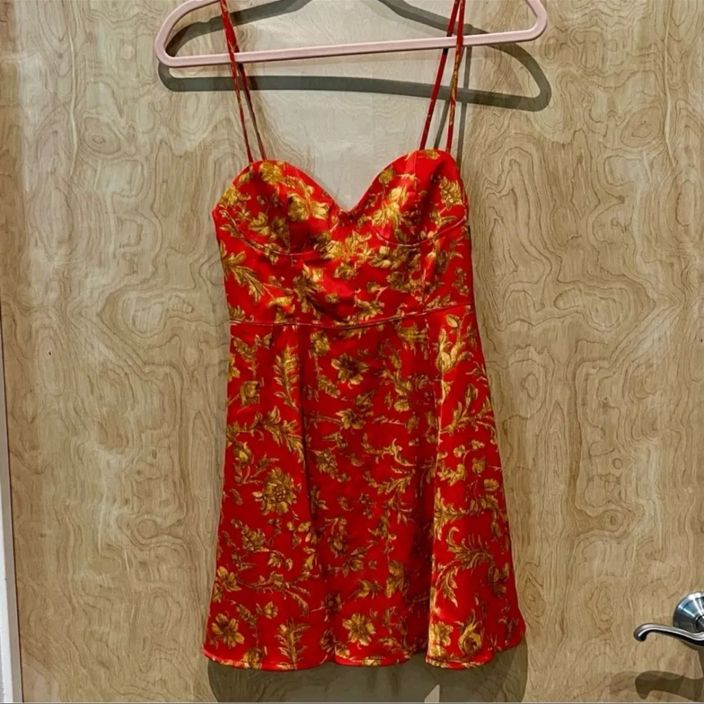 Urban Outfitters Red Floral Satin Mini Dress – Size Small - Image 4