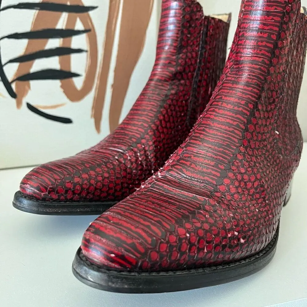 The Office of Angela‎ Scott Mr Jagger Boots Leather Snakeskin Embossed Red Sz 37 - Image 4