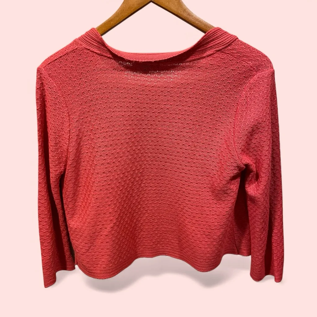 Cute vintage 99s coral pointelle open front lightweight crop cardigan sweater - Image 2