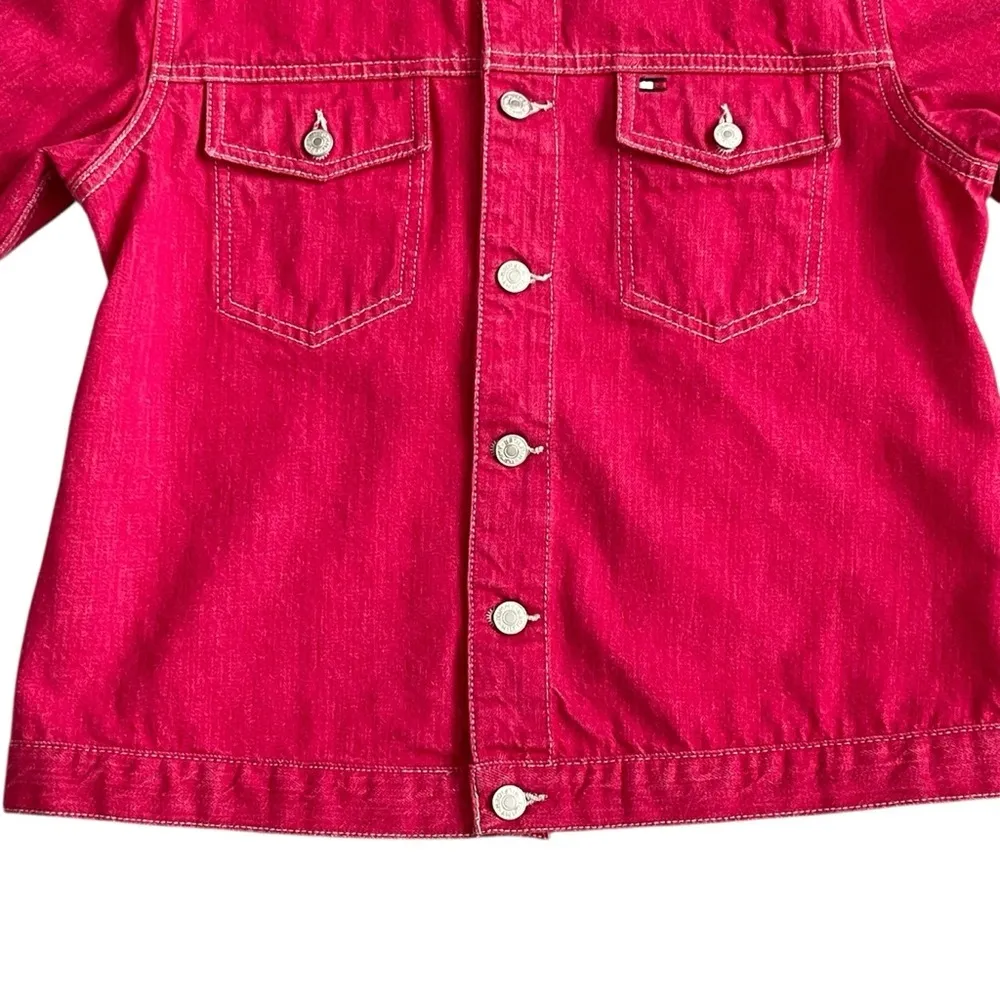 Tommy Hilfiger Vintage Jacket Size M Red Button Front Logo Patch Cotton Unisex - Image 3