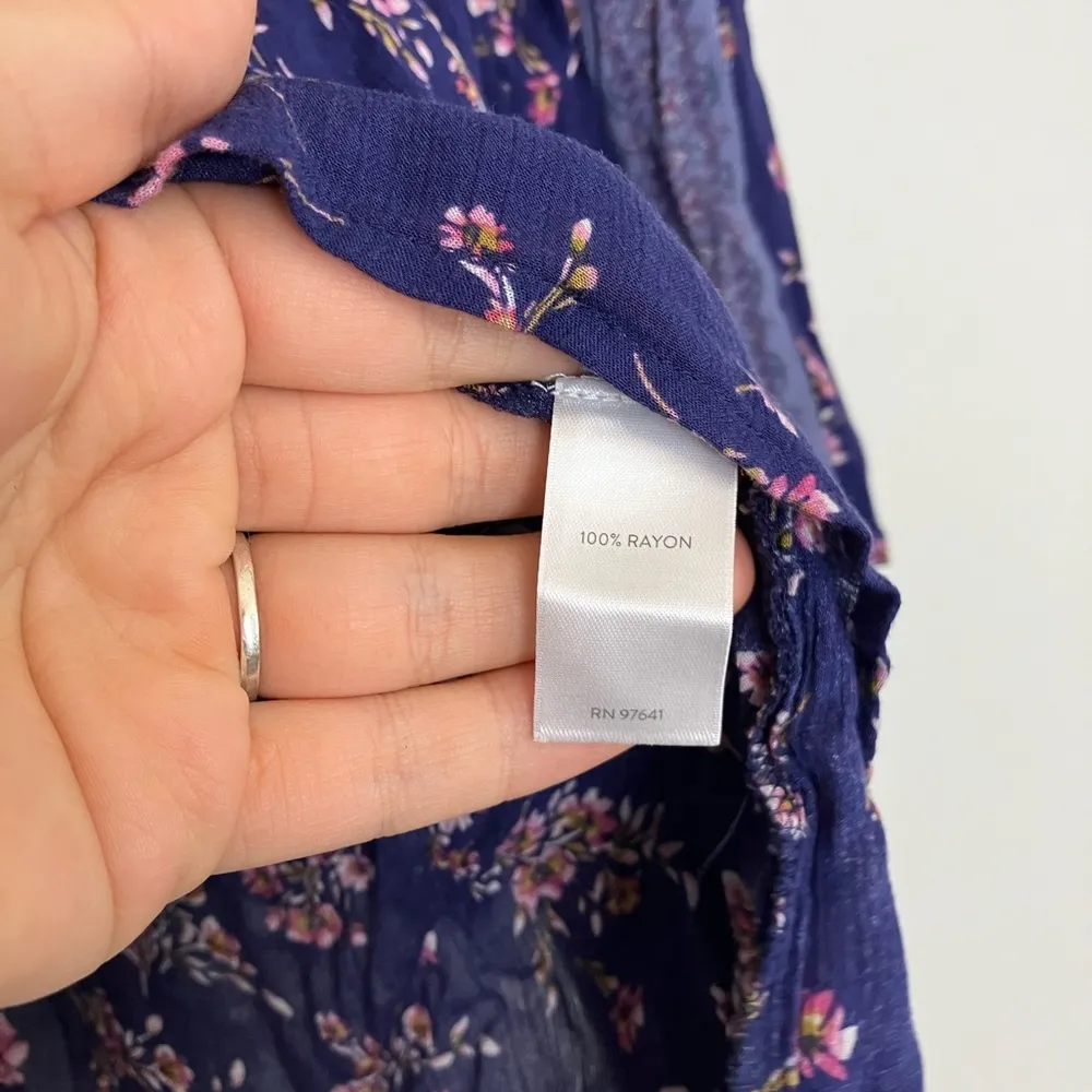 J. Jill Navy Blue Floral Boho Peasant Lace Blouse - Image 9