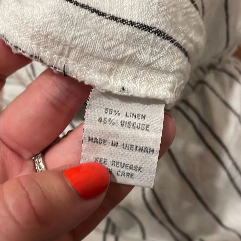 Cali 1850 Linen White striped smocked waist wide leg pant large - Image 7