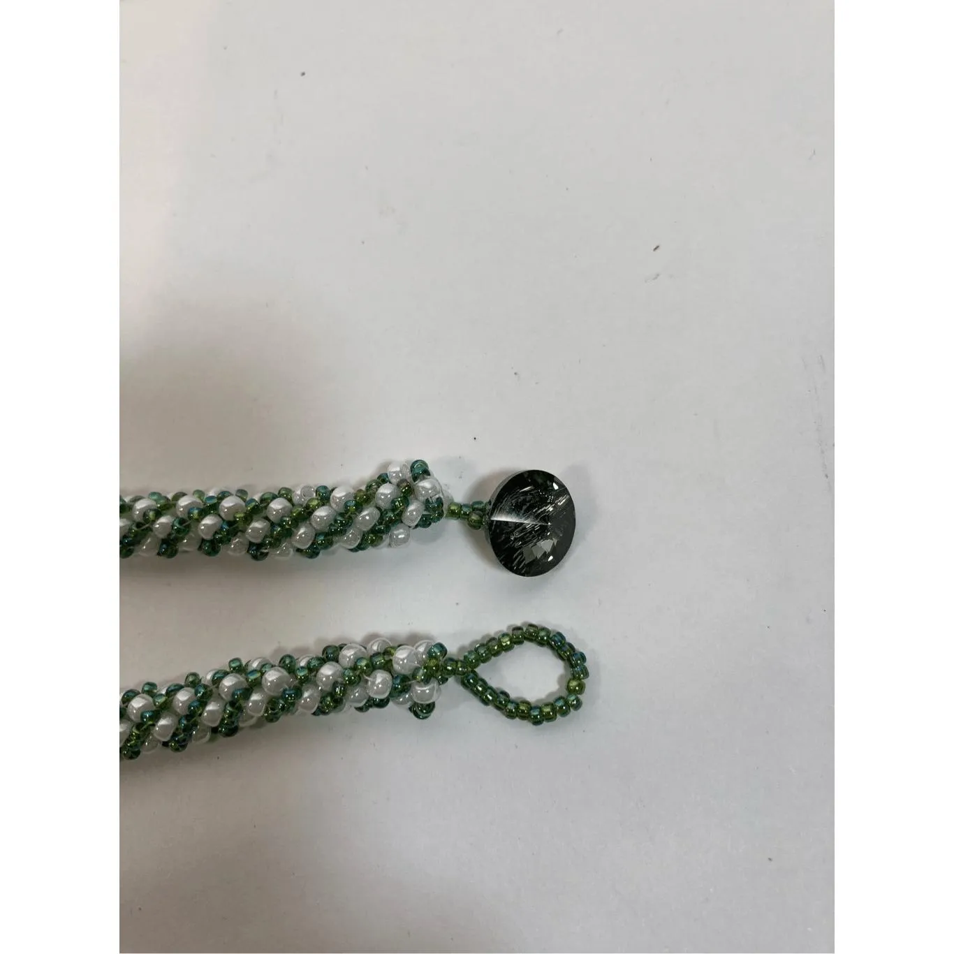 Handcrafted Russian Spiral Green Beaded Necklace with‎ Beaded Cabochon - Image 9