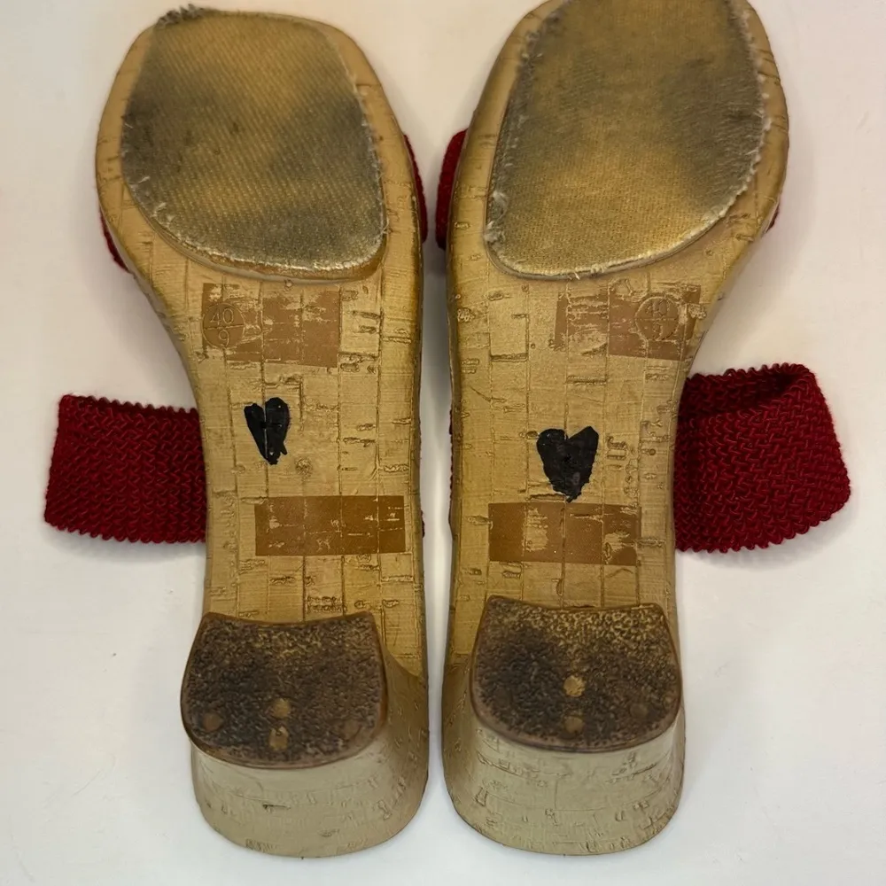 Mootsies Tootsies Red Sandals Woven Straps Cork Heel Size 9 Y2K Slip On EUC - Image 10