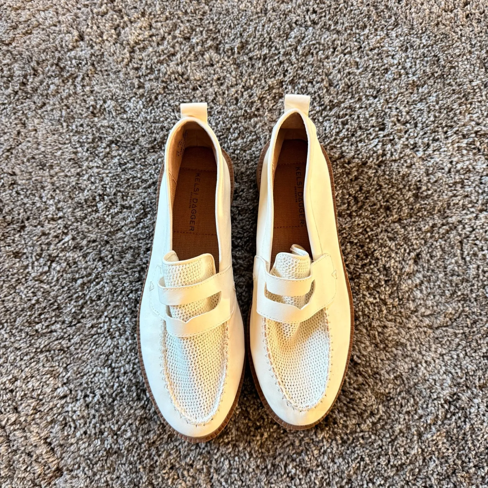 Kelsi‎ Dagger Brooklyn White Leather Knit Lens Penny Loafer Flats Women Size 8.5 - Image 4