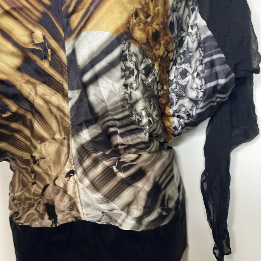 Jean Paul Gaultier Rare Sleeveless Batwings Printed Silk Top Multicolor Womens 6 - Image 5