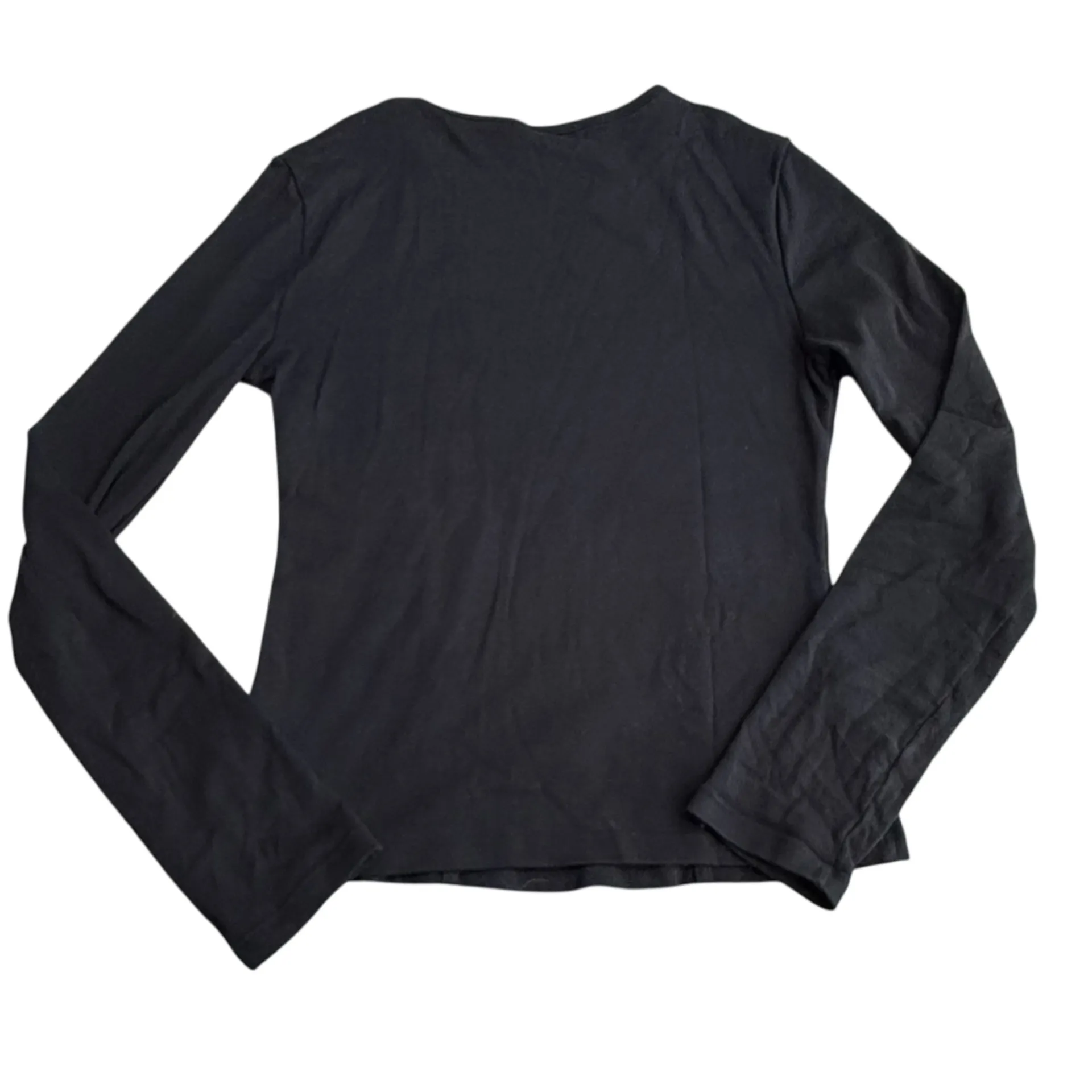 Mango Pop Size M Long Sleeve Corset Hem Tee Shirt‎ Solid Black Elevated Basic - Image 4
