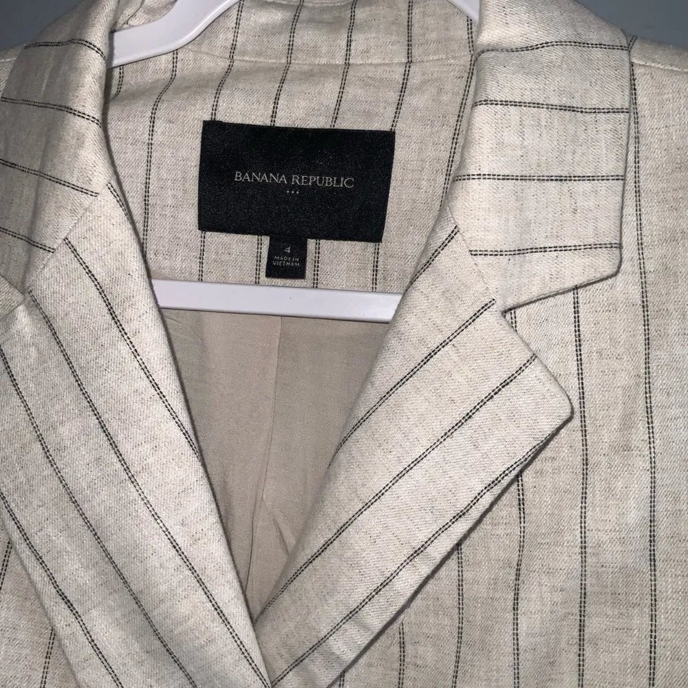 Banana Republic Tan With Black Stripes Blazer Linen Double Breasted Blazer 4 - Image 4