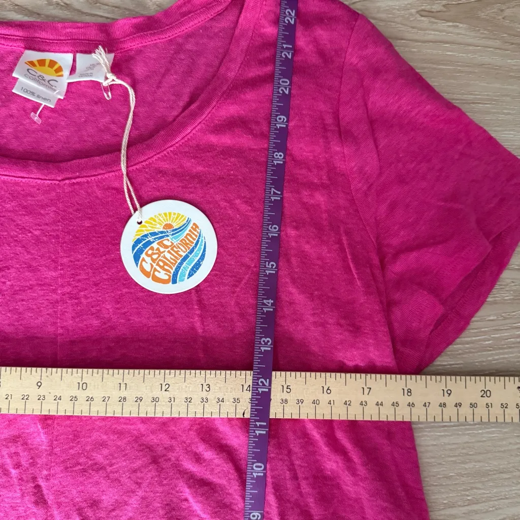 C&C California XL NEW Magenta Pink Round Neck Tee Linen Resort Vacation Relaxed - Image 4