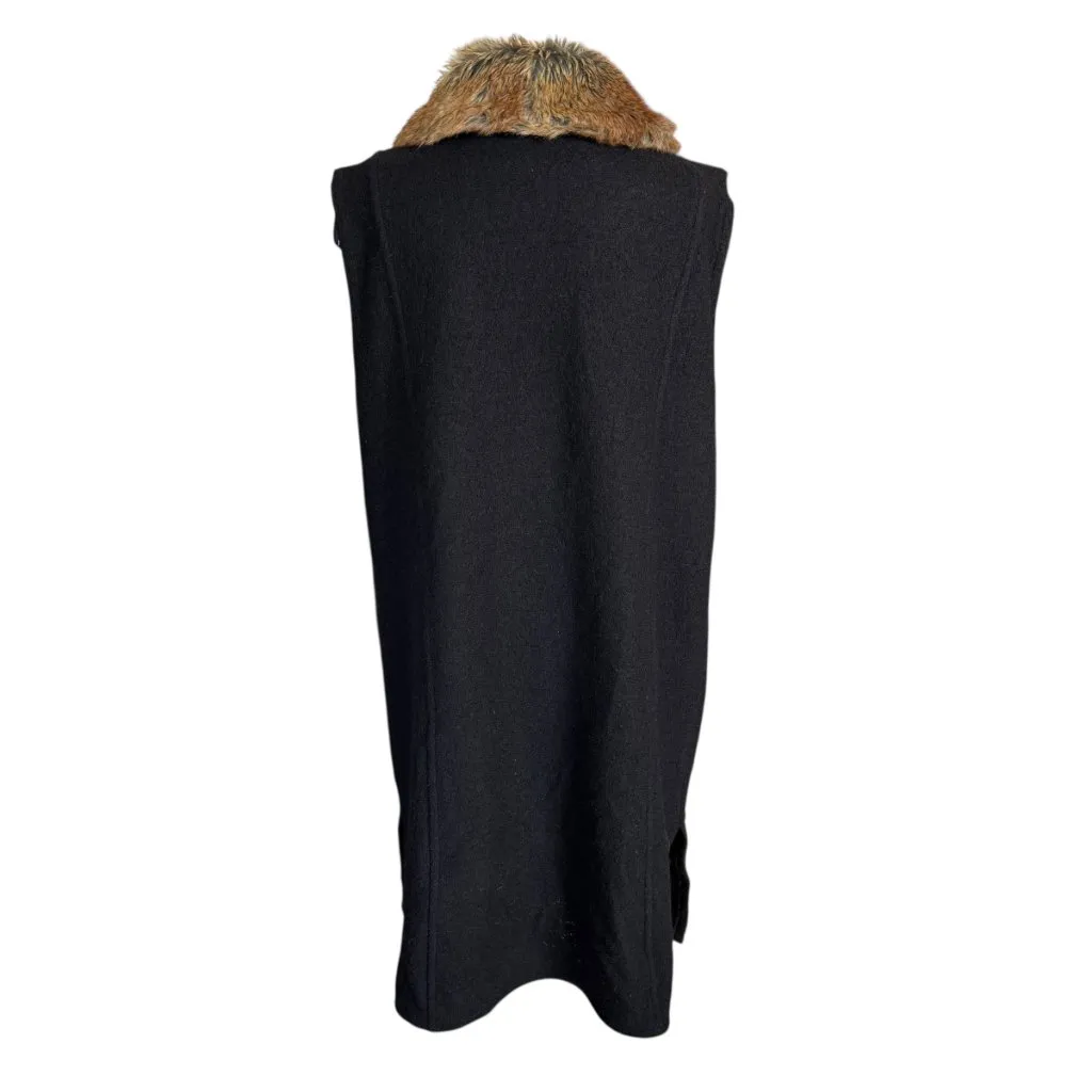 Nine West XL black wool with faux fir trim sleeveless midi length wool coat - Image 4