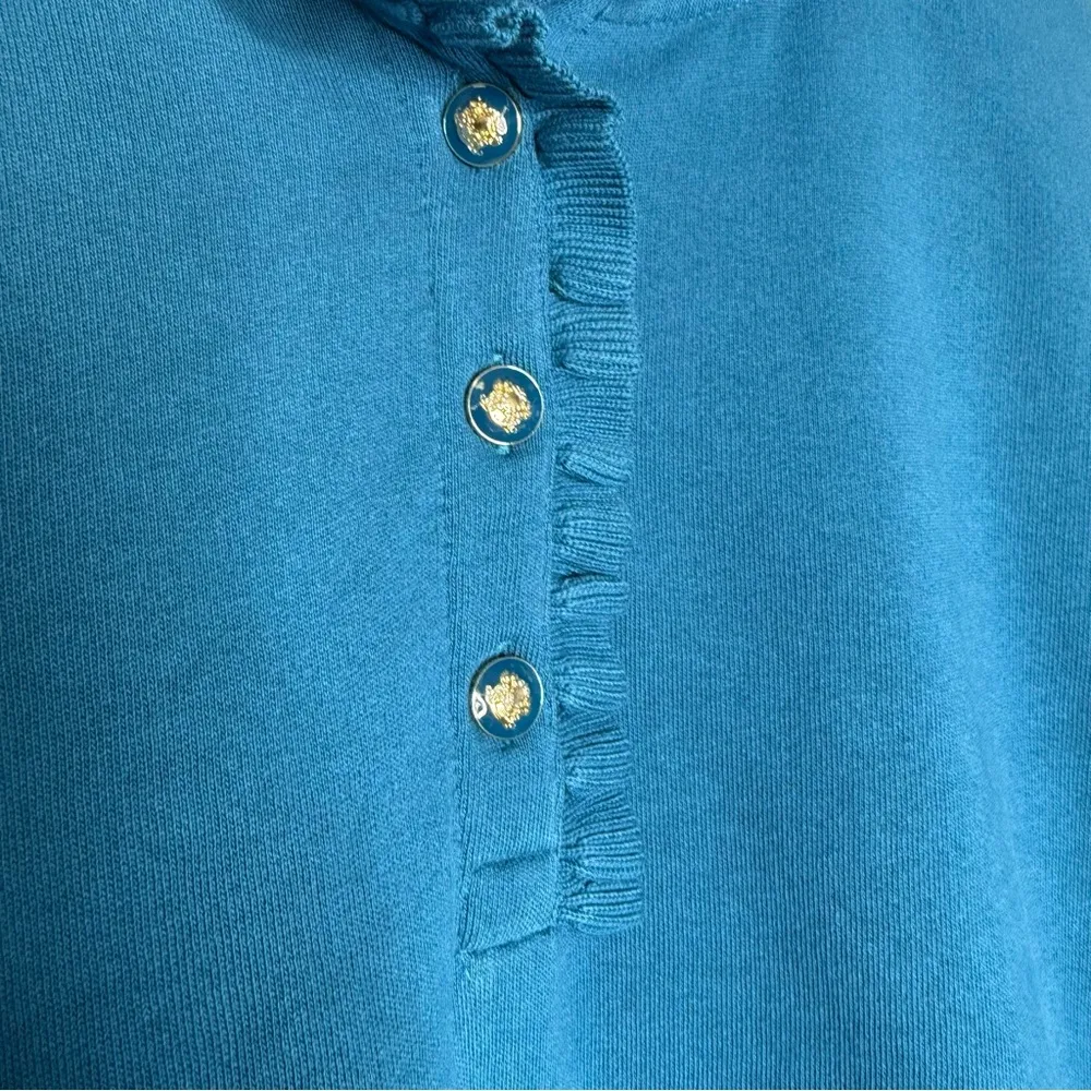 Talbots RUFFLE PLACKET MOCKNECK PULLOVER Teal Blue Sweatshirt Size XL - Image 5