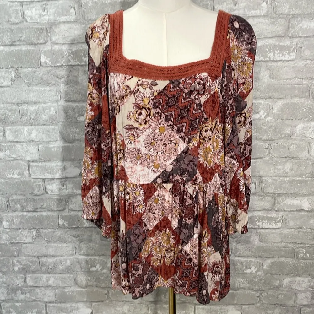 Maurices Crochet Trim Patchwork Babydoll Blouse - Image 2