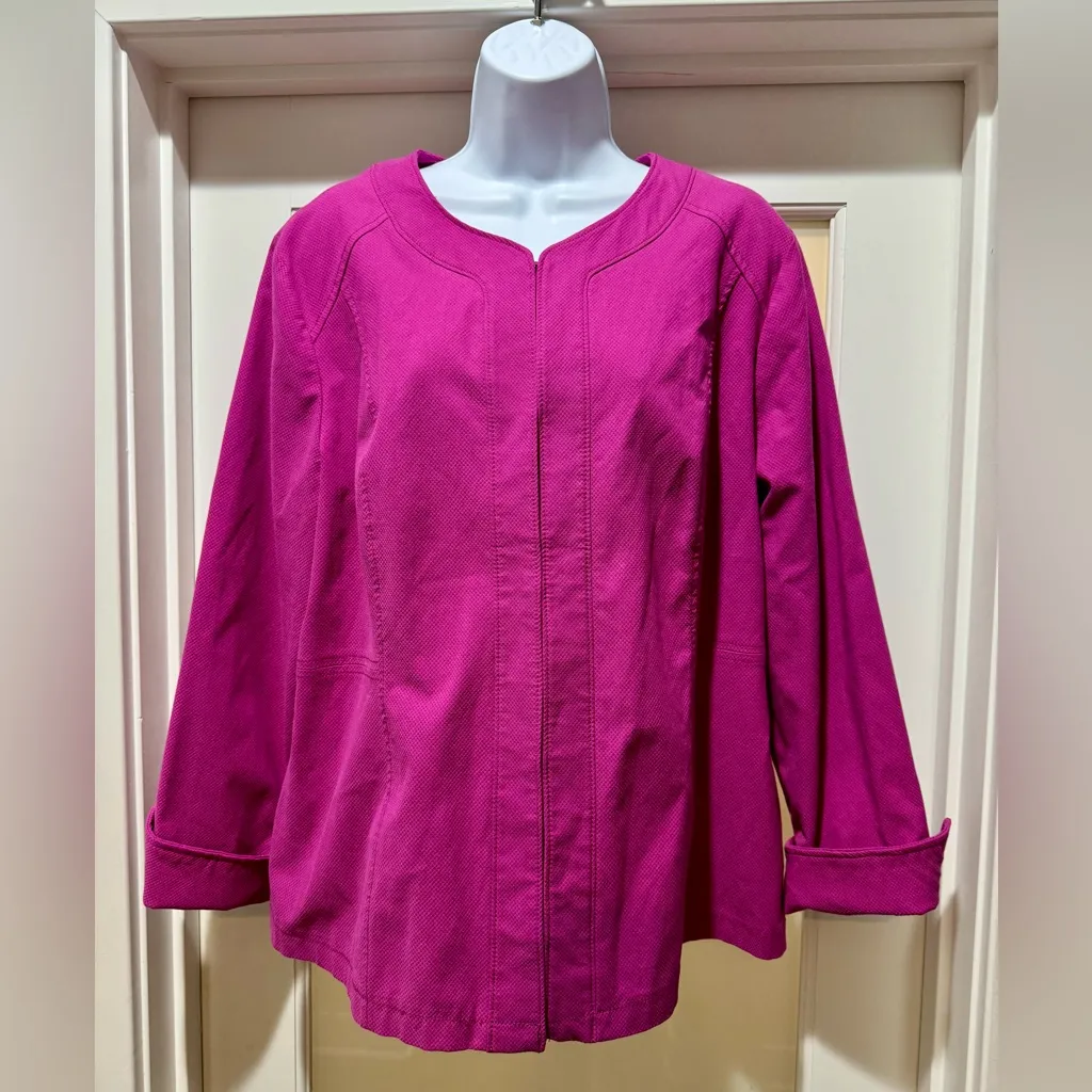 Chico’s Size 3 (XL) Magenta Textured Blazer | Hook & Eye Statement Jacket Pink - Image 2