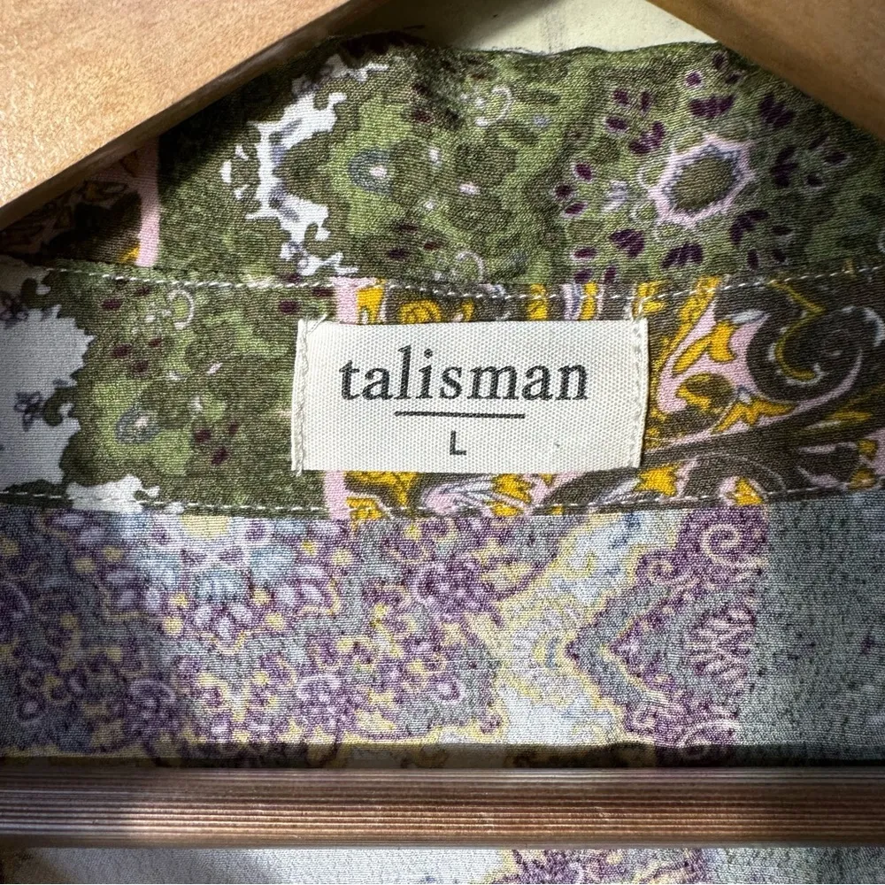 Talisman Paisley Long Sleeve Button Front Dress Size Large White - Image 7