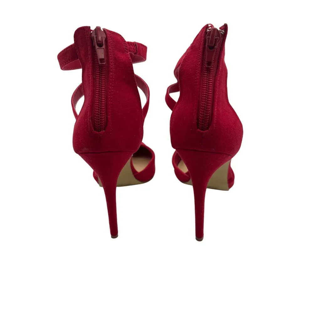 Penny Loves Kenny Size 7 Velvet Zip Back Dressy Party High Heels Red - Image 7