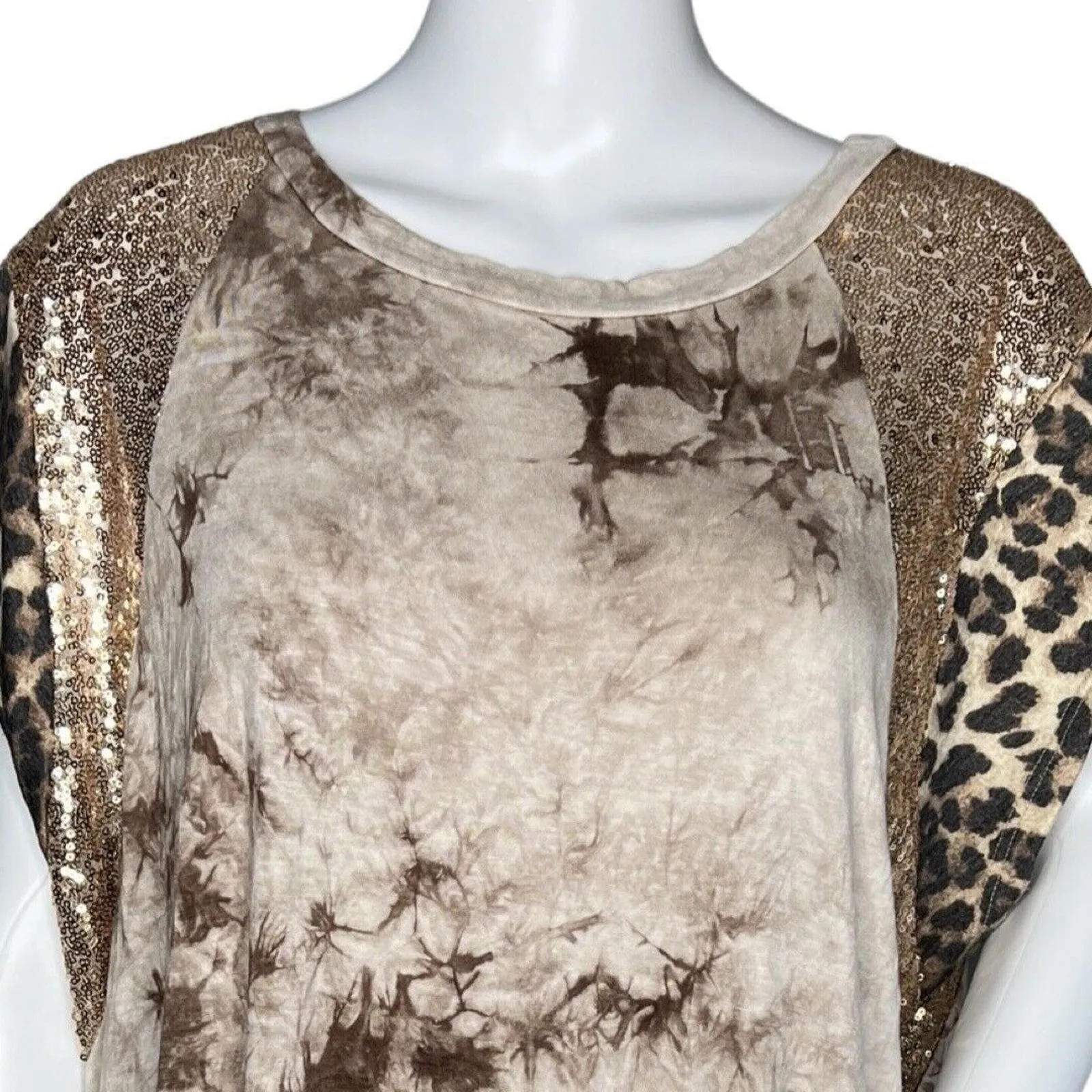 Veveret‎ Shirt Womens XL Brown Tie Dye Sequin Shoulders Animal Print Festival - Image 5