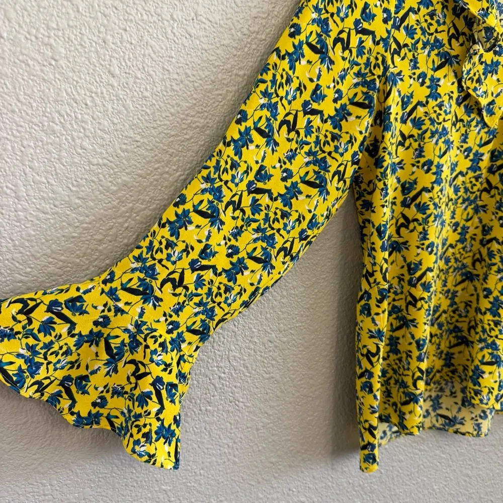 Tanya Taylor Yellow Floral Printed Silk Blouse‎ Size Small EUC - Image 5