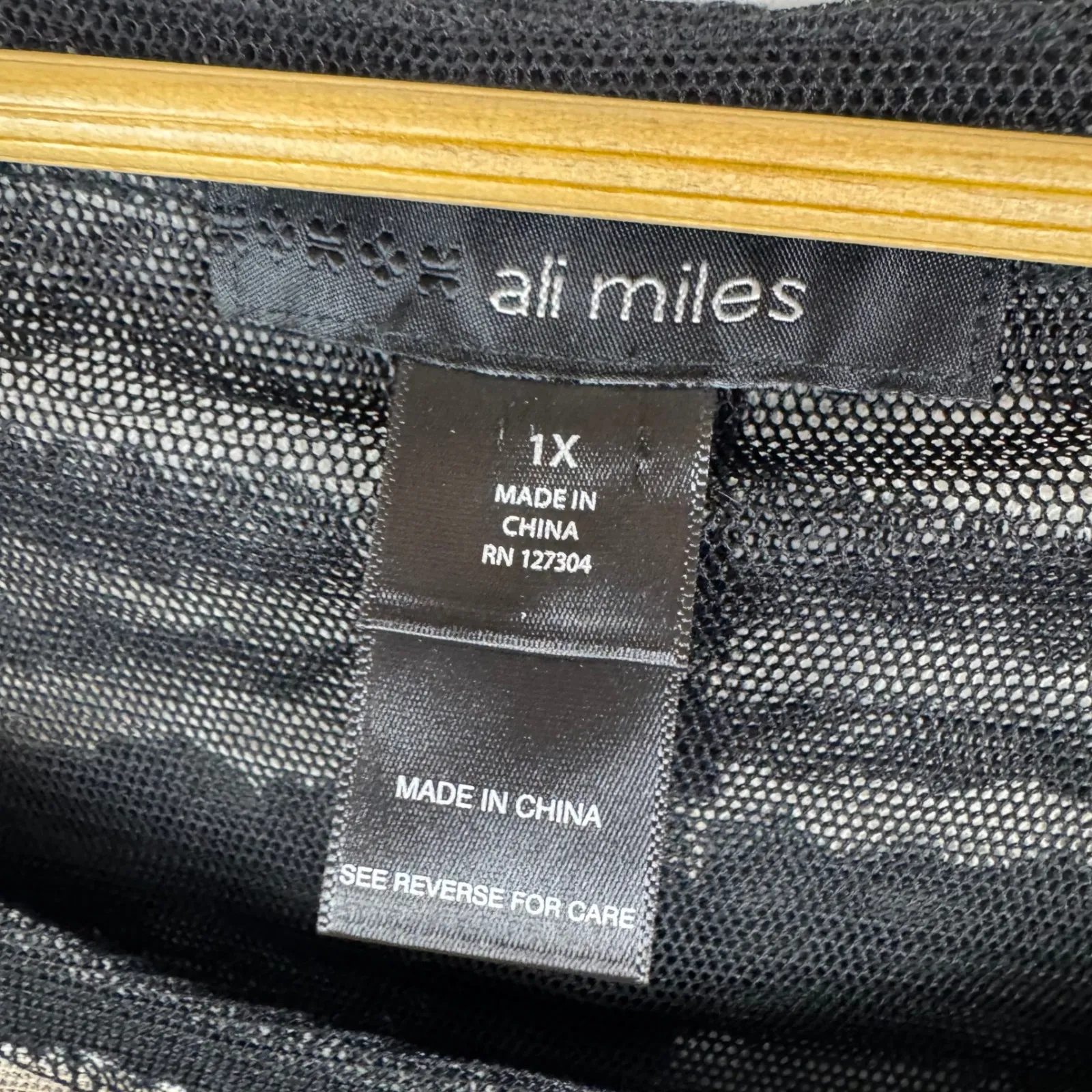 NWT Ali Miles Mesh Tunic Blouse Size 1X Black Stripe Button Back Artsy Lagenlook - Image 6