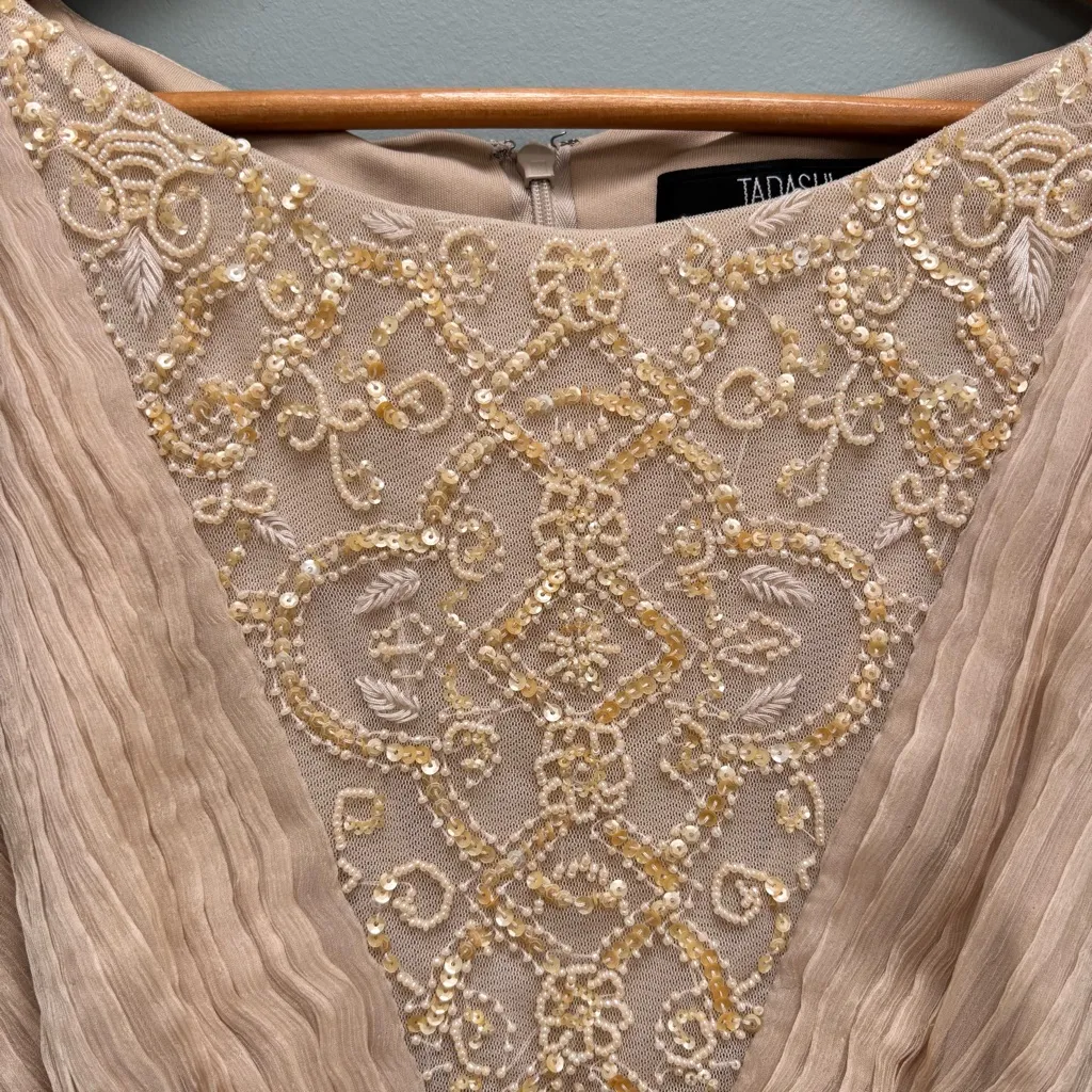 Tadashi Shoji Collection Silk Beaded Sleeveless Blush Gown 12 - Image 4