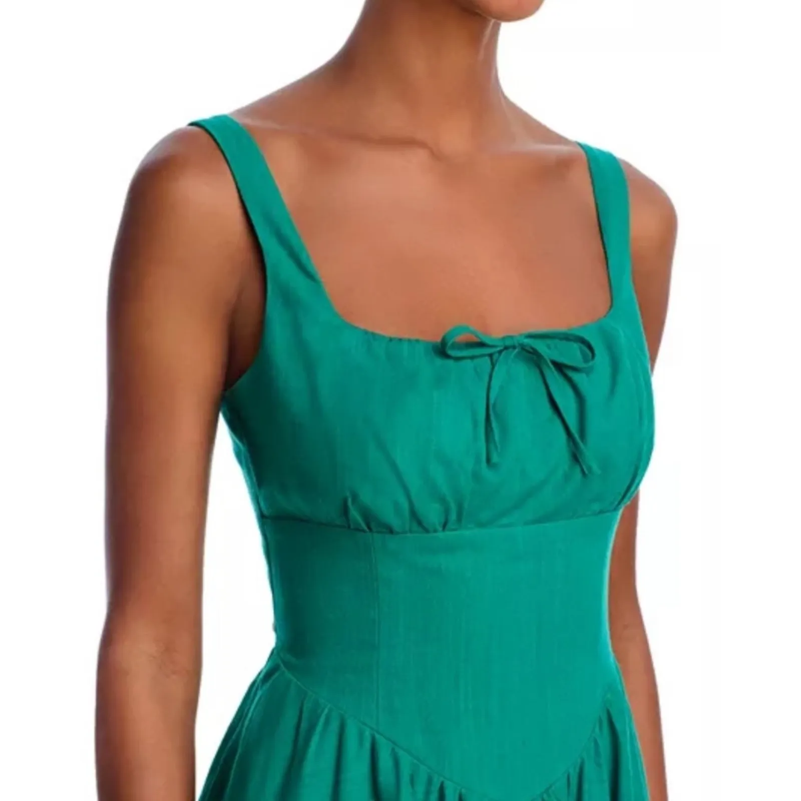 Aqua Women's Dress Midi Green Square Neck Bow Tie Fit Flare Summer Party‎ - Image 3