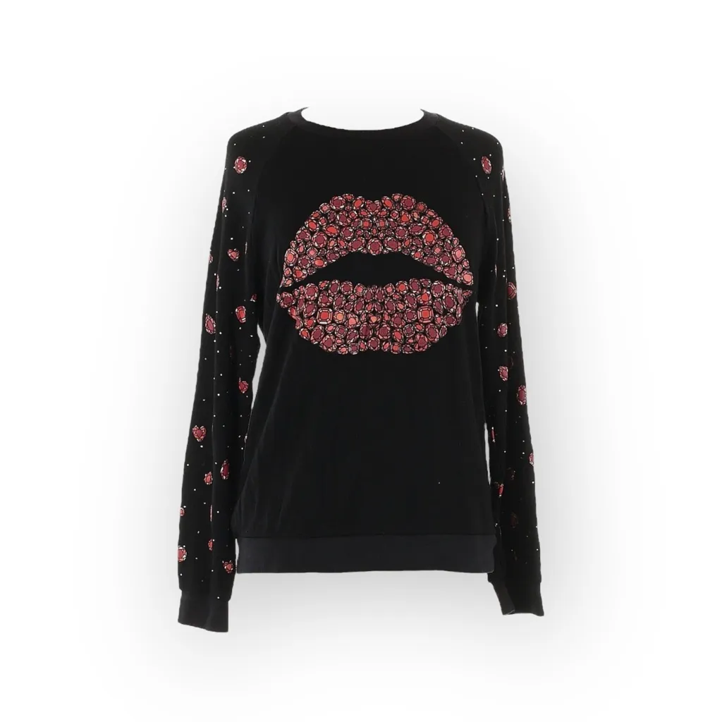 Lauren Moshi ᨎ Noleta Ruby Lip Super Soft Pullover Sweatshirt ᨎ Jet Black ᨎ XS - Image 5