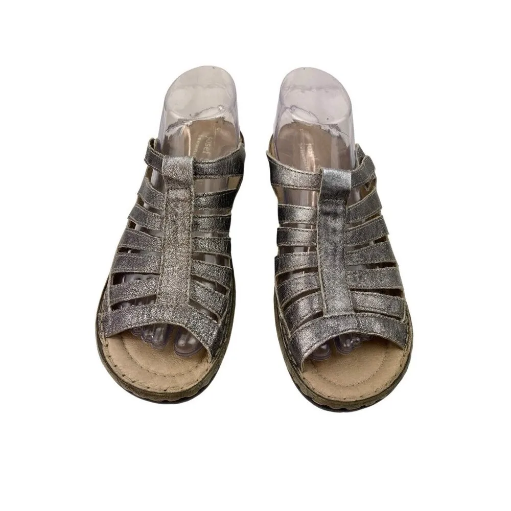 *Josef Seibel Sandals Womens 41 Metallic Silver Caged Strappy Slip On Slide Mule Size 10 - Image 3