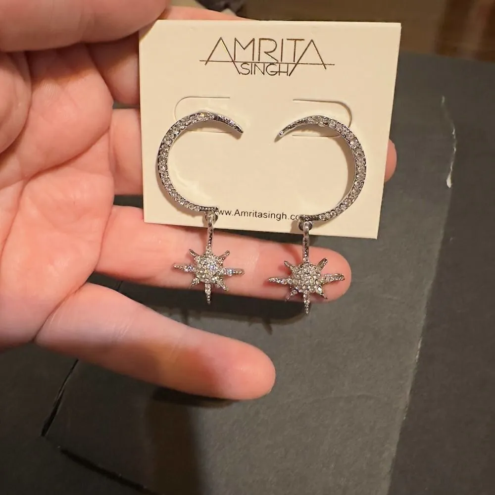 Amrita Singh Austrian Crystal Star & Moon Silver Earrings - Image 4
