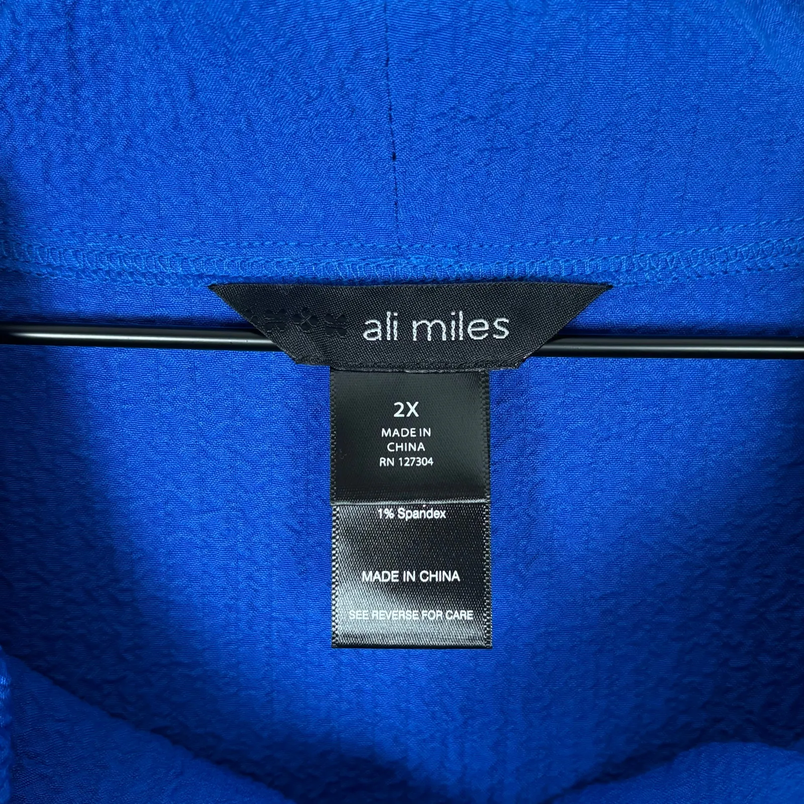 Ali Miles Woven Pucker Textured Cowl Neck 3/4 Sleeve Tunic Top Lagenlook NWT 2X Blue - Image 3