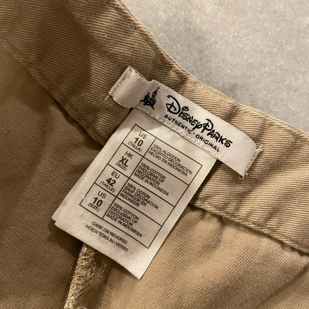 Disney Parks Size 10 Khaki Zip Up Cotton Twill Blue Mickey Embroidered Shorts - Image 10