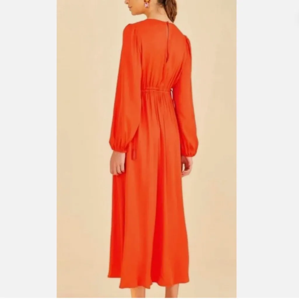 Farm Rio • Midi Dress • Satin Viscose • Cutout Waist • Medium • Bead Tassels - Image 2