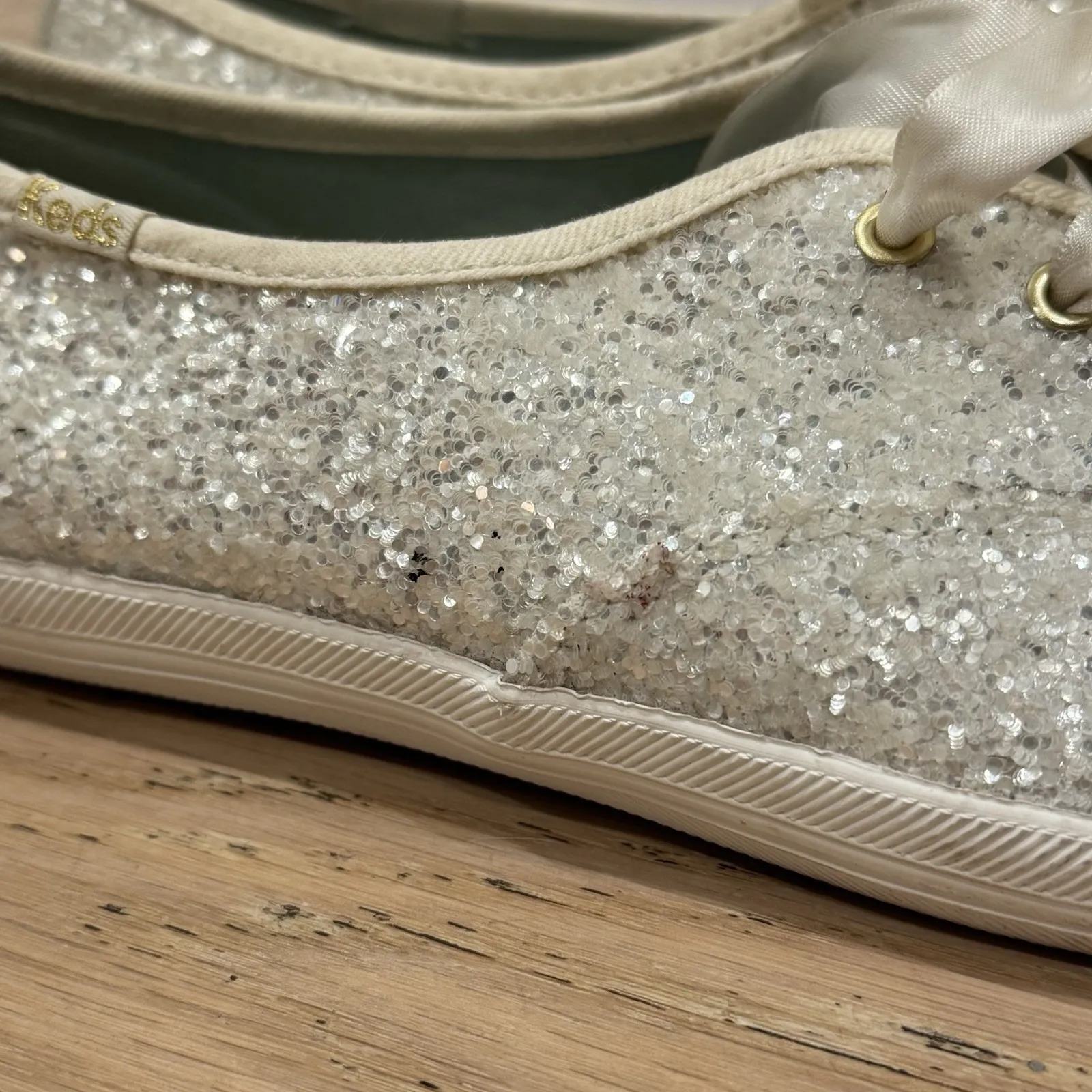 Keds Kate Spade Glitter Sequin White Sneakers Womens Size 9‎ Wedding Party Shoes - Image 3