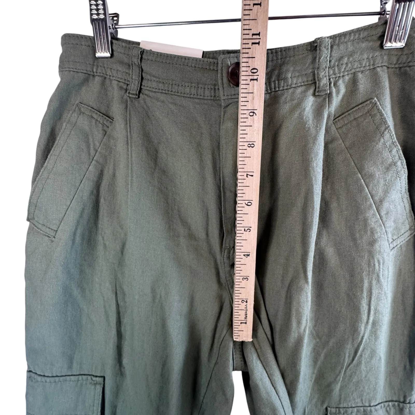 Womens 4R Olive Green Linen Blend Cargo Pants High Rise‎ Straight Ankle Utility - Image 9