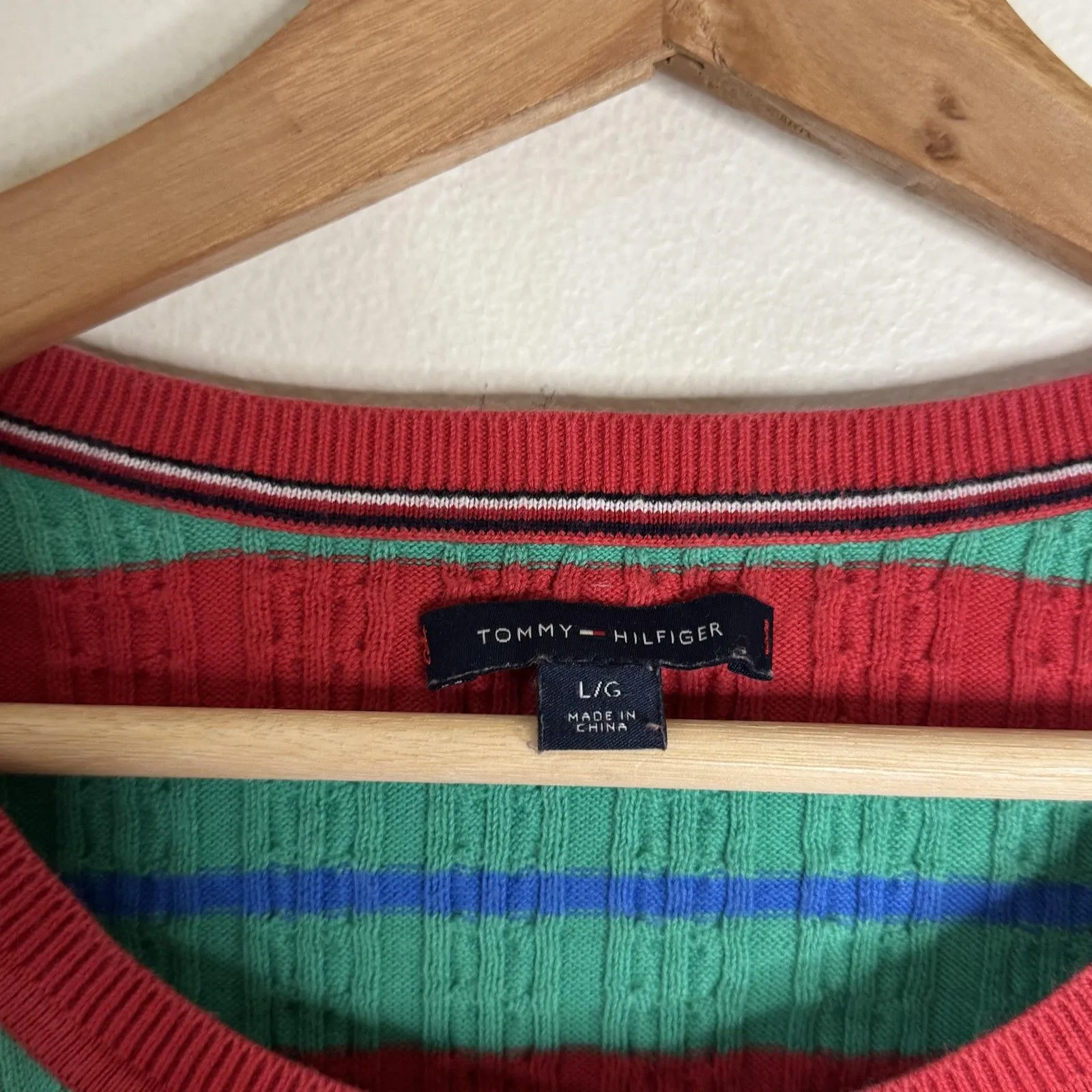 Tommy Hilfiger  Sweater Womens Large Multicolor Striped Cable Knit Pullover Crew - Image 5