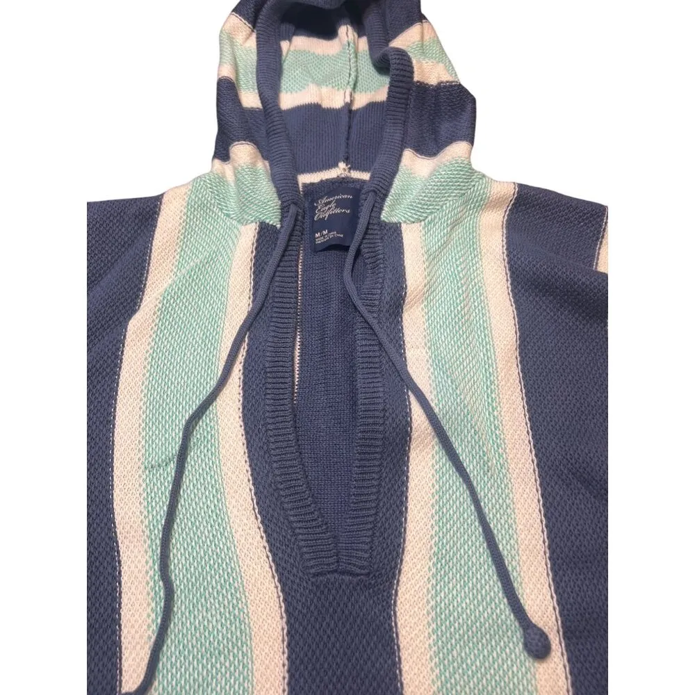 American Eagle Outfitters Striped Knit Hoodie Pullover Sweater Pocket Size M - Image 3