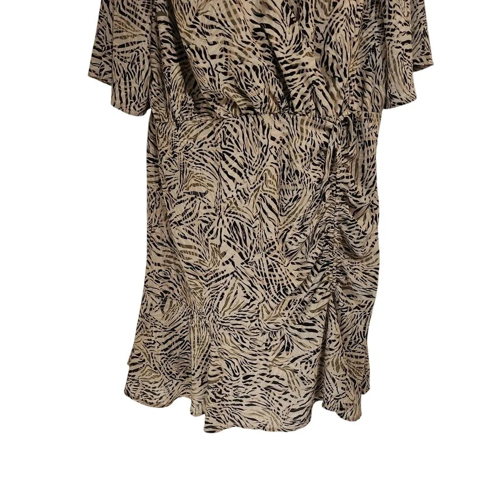 Eloquii Faux Wrap Flutter Sleeves Knee Length A-Line Dress Zebra Print Beige 18 - Image 6