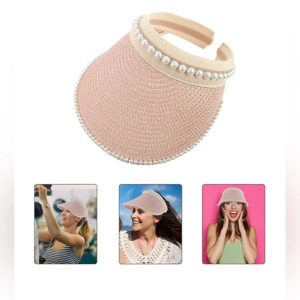 DO EVERYTHING IN LOVE Sun Protectant Visor Hat Pink Pearl Women’s One Size EUC - Image 3