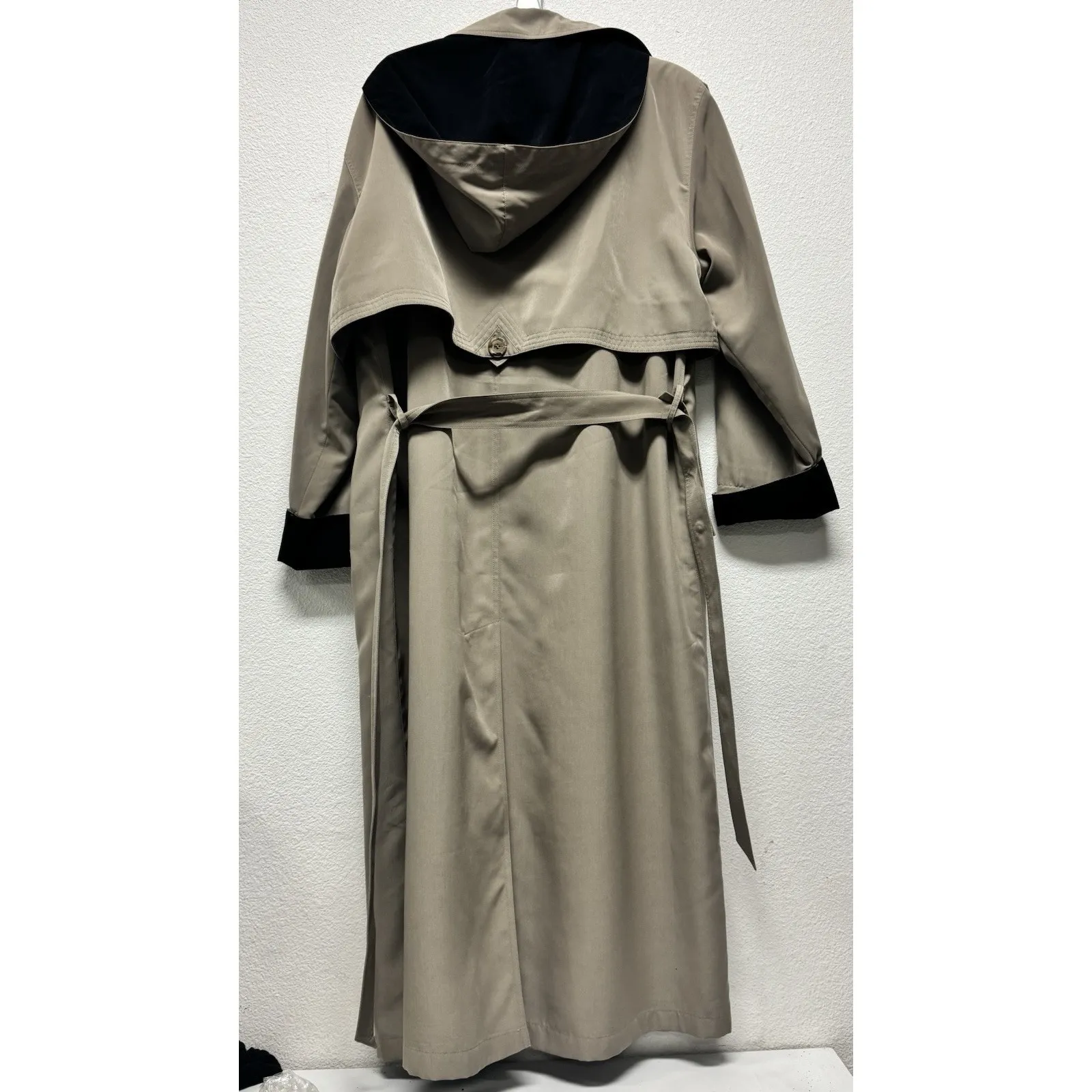 Misty Harbor Beige Khaki Trench Coat Women's 14 XL Removable Hooded Belt Vintage Tan Size 14P - Image 8
