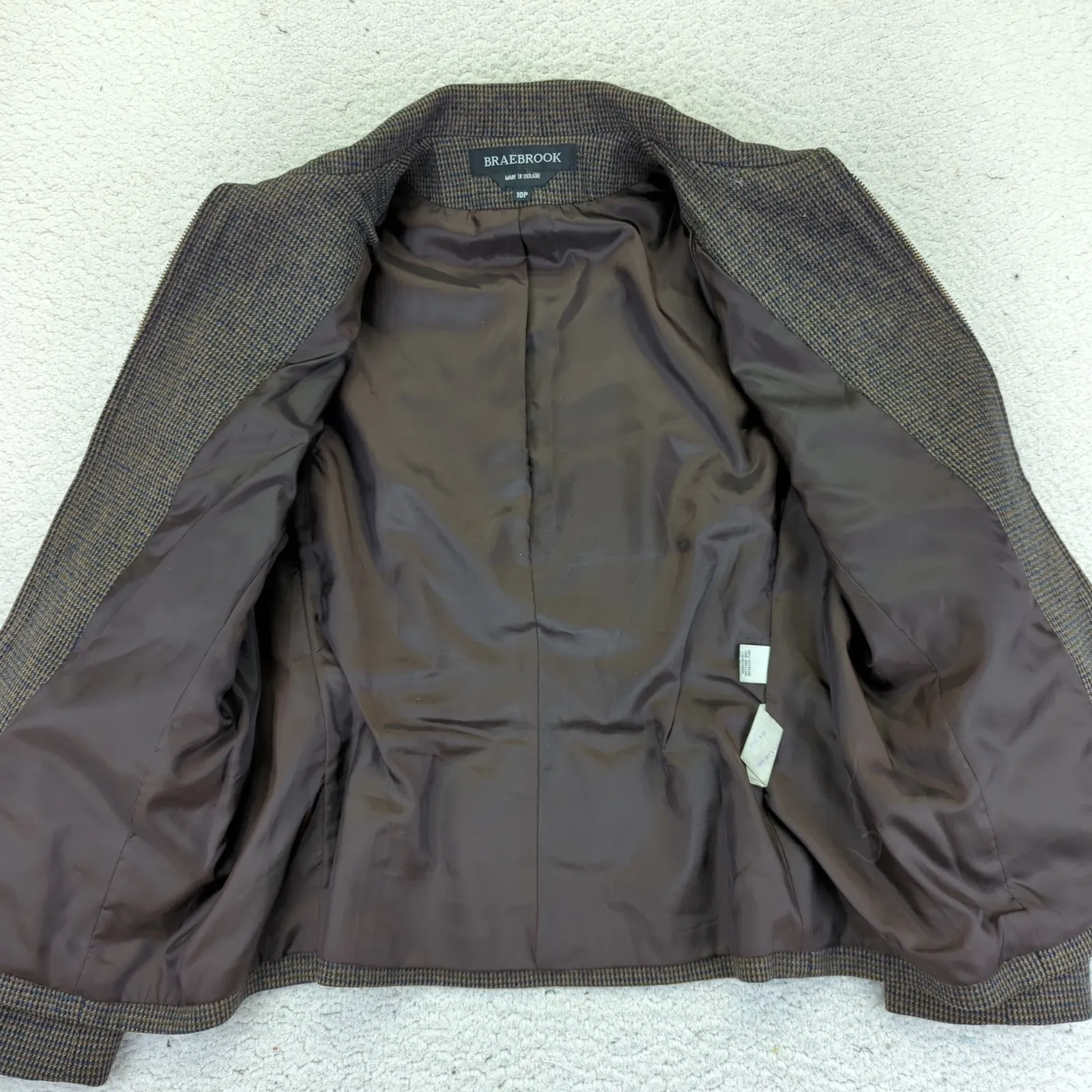 Vtg Braebrook Women's Wool‎ Houndstooth Harrington Jacket 10 Petite Brown Cinch Size 10P - Image 7