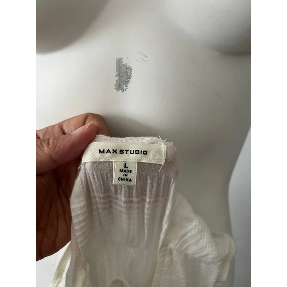 Max Studio sleeveless white cotton tiered flowy gathered house Dress Size L - Image 4