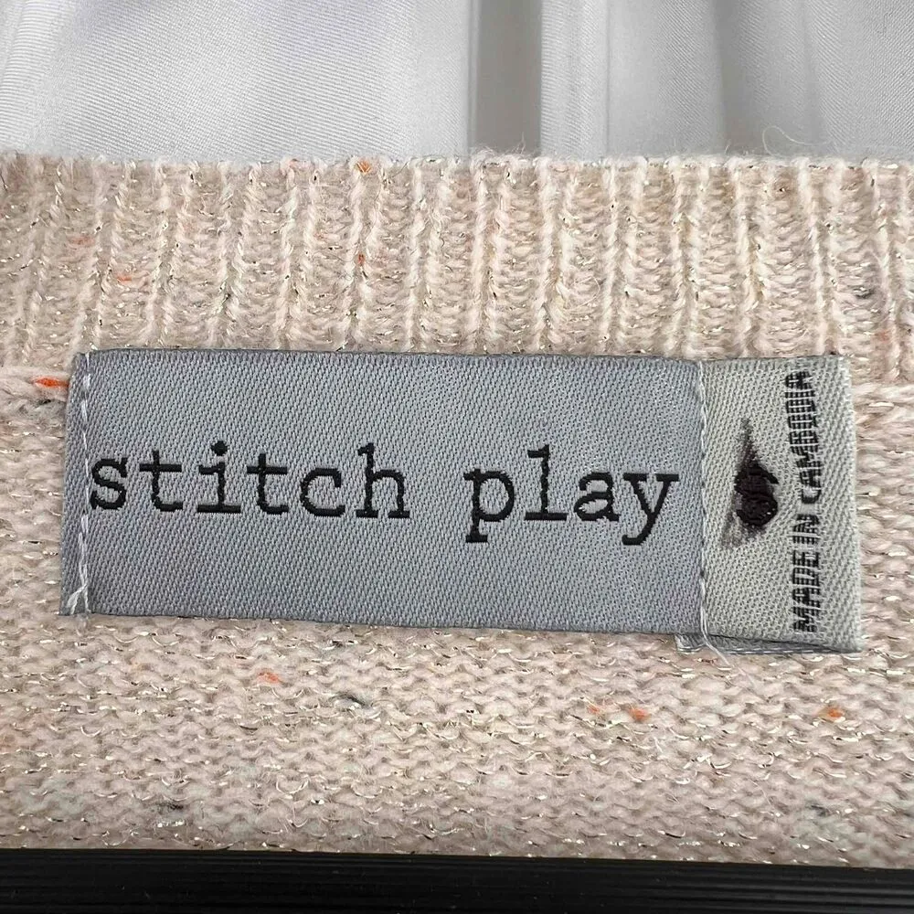 Stitch Play Cream Wool Blend Gold Metallic Thread Grandpa Cardigan Size S - Image 5