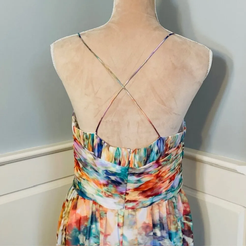 Aidan Mattox Watercolor Cutout Chiffon Maxi Gown Bridesmaid Halter Medium - Image 7