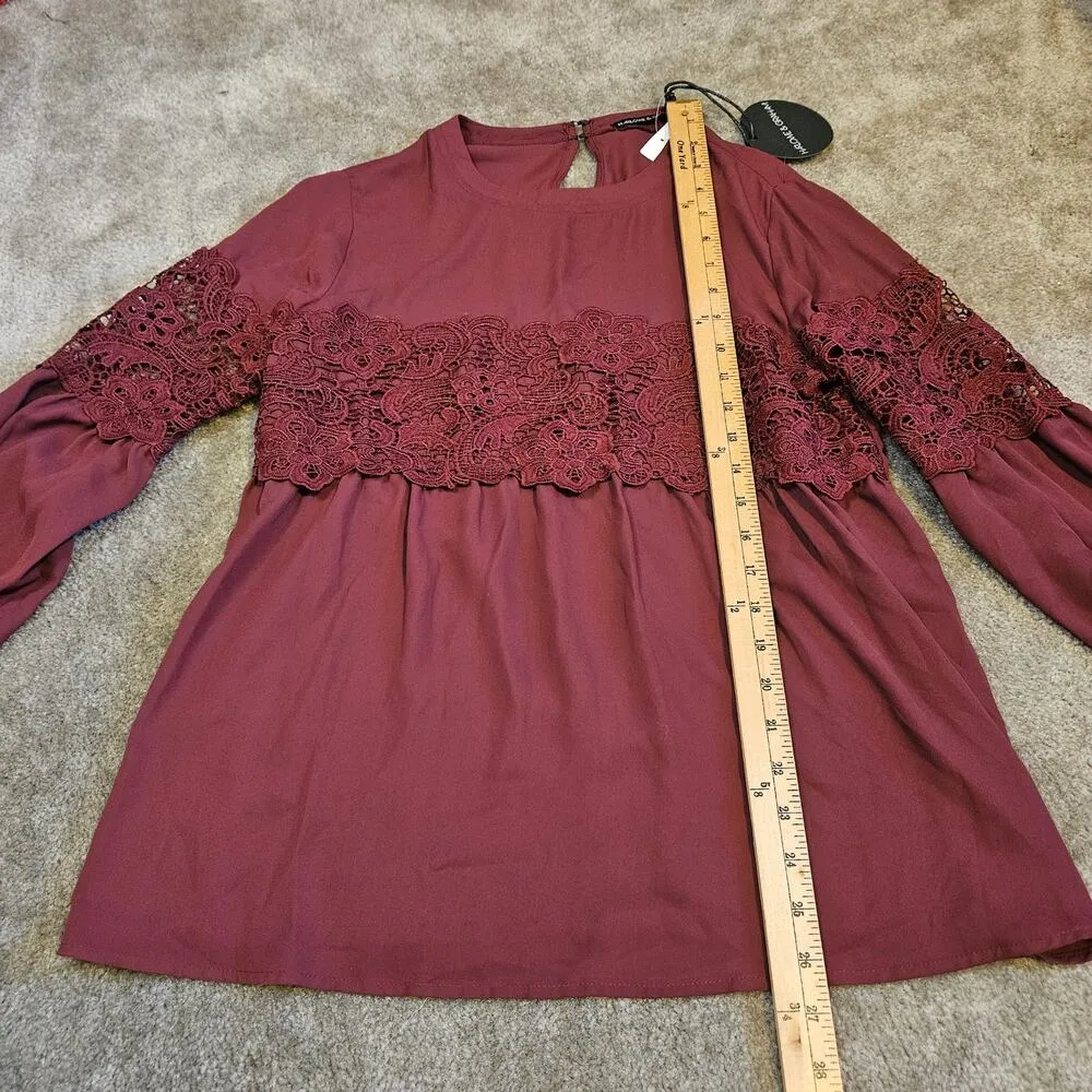 Nordstrom Harlowe & Graham Zinfandel Dark Plum Red Blouse Boho NEW NWT Medium - Image 10