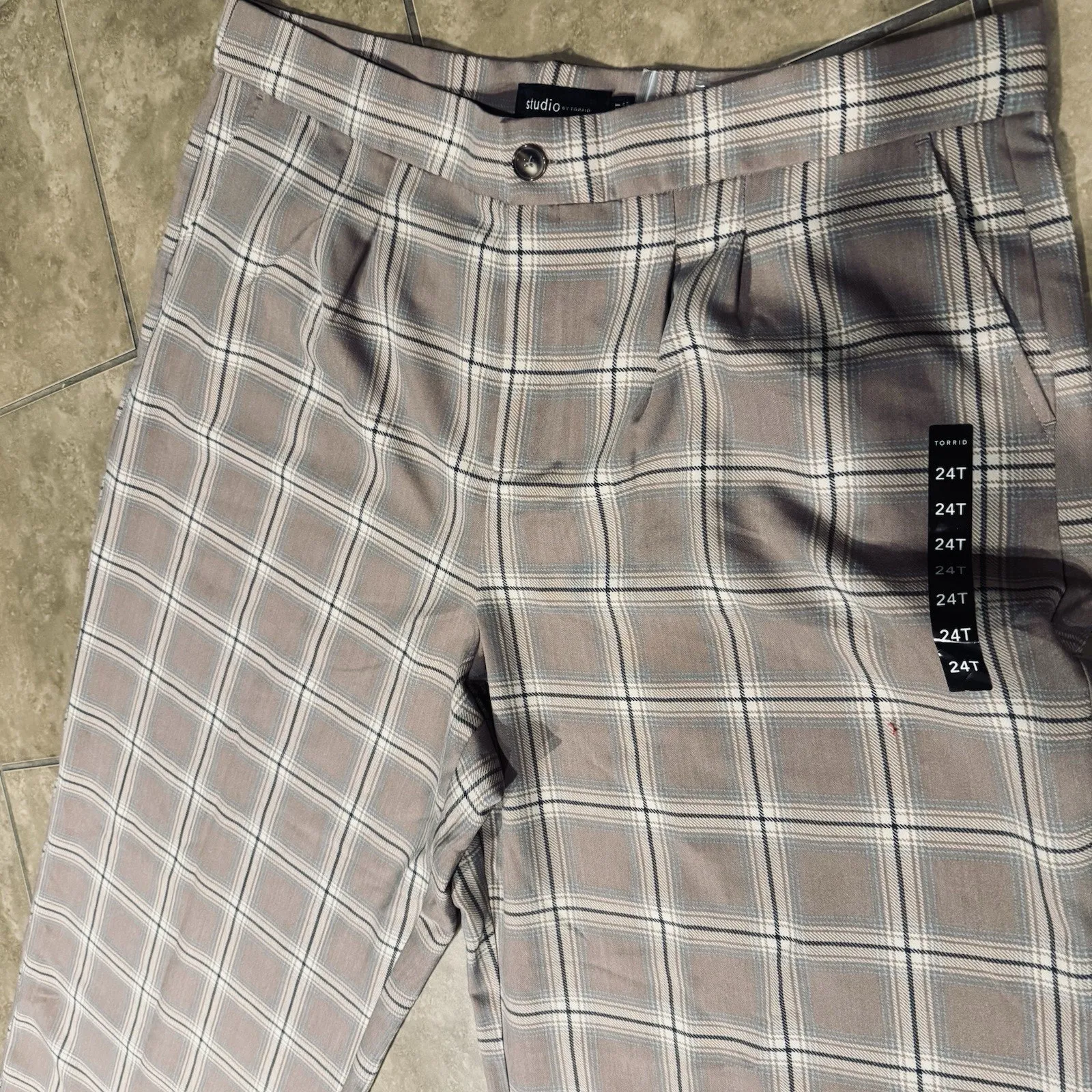 New Torrid Wide Leg Pants 24T Beige Plaid Studio High Rise Academia Career - Image 2