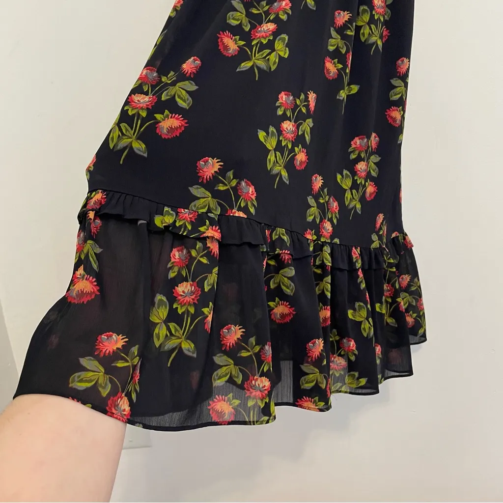 POINT SUR J. CREW PETITE High Neck Ruffle Floral Dress Navy Blue Midi 6P NO BELT - Image 8