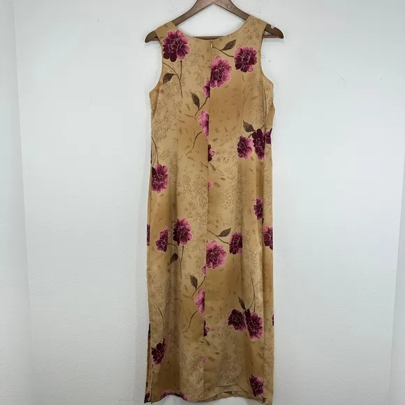 Vintage Laura Scott Floral Maxi Dress Sleeveless‎ Gold Purple Size S Grunge 90s - Image 9