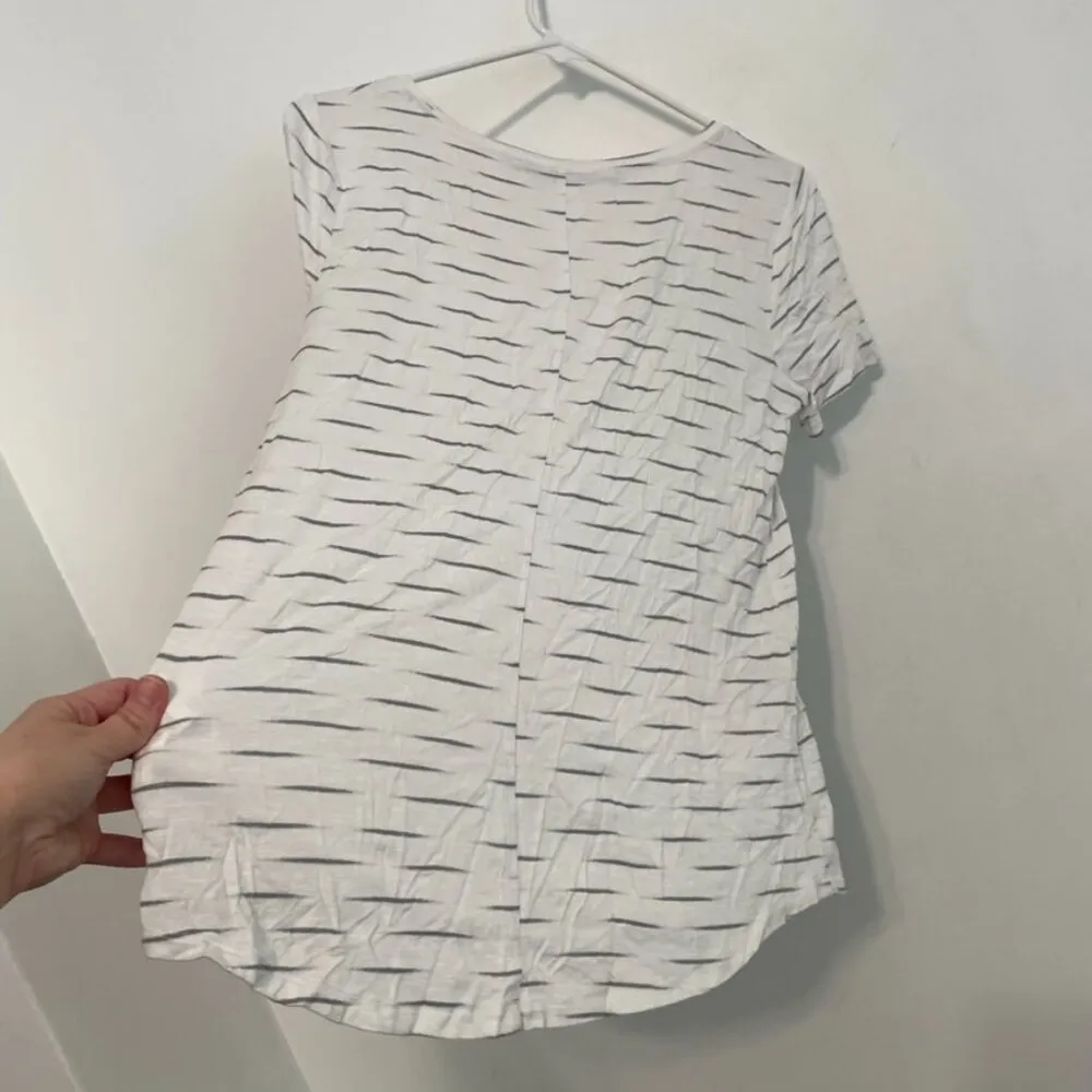 KENSIE White Gray Striped Brushstroke Print Scoop Neck Short Sleeve T-Shirt Tee - Image 14