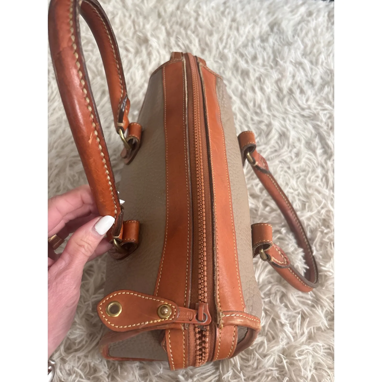 Vintage 80s Dooney Bourke All Weather Leather Satchel Tan Brown Made In USA - Image 10