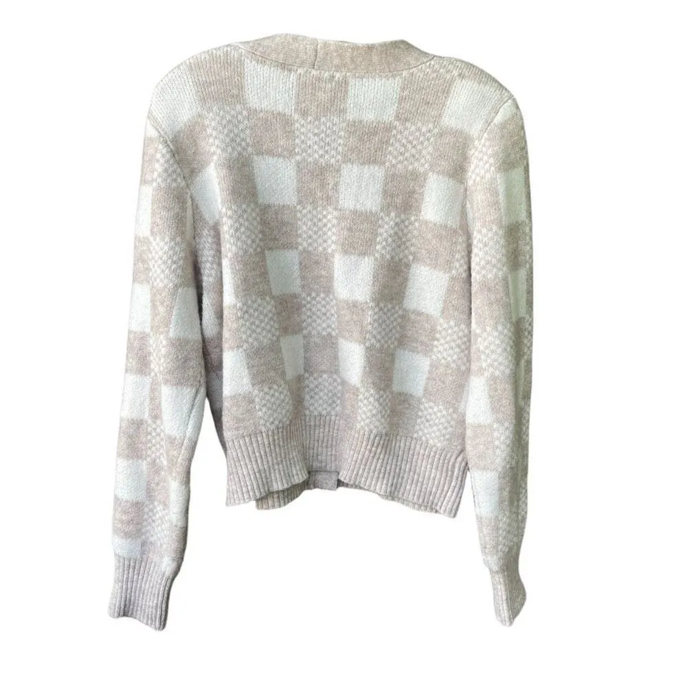 Sincerely Jules size XL cropped cardigan button front checked. Tan - Image 2