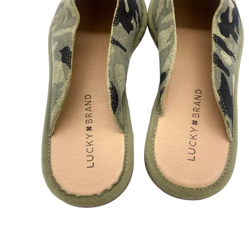 Lucky Brand Arvy Leather Green Camo Flats Slip On Shoes - Image 5
