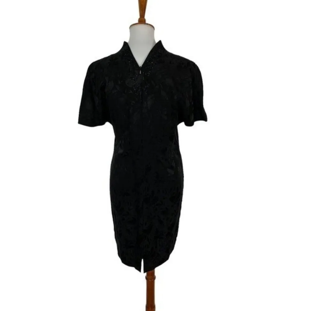 D’ore Black Silk Beaded Dress 4 Vintage 90s Glam Party Formal Wear - Image 4